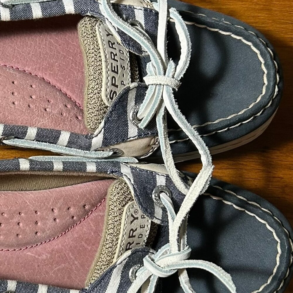 Sperry Topsider Blue And White Fabric/Leather Boat 9265452 Women’s 6.5M Nautical